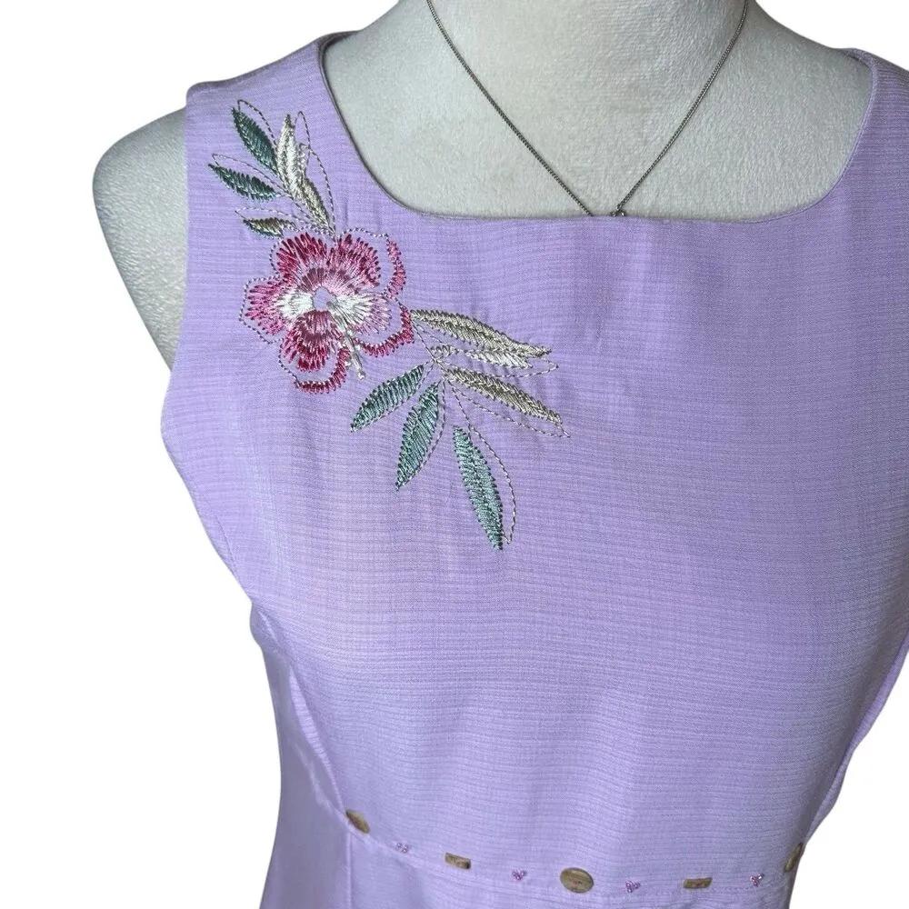 Vintage CLC Pastel Lavender Purple Floral Embroidered Beaded Relaxed Maxi Dress - Image 5