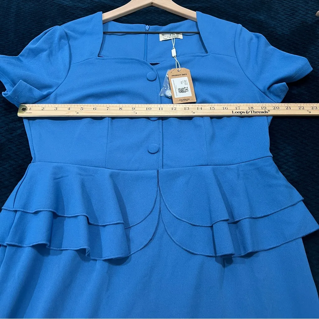 AISIZE Women's 1940s Vintage Square Peplum Bodycon Cocktail Dress Blue‎ 2XL Blue Size undefined - Image 14