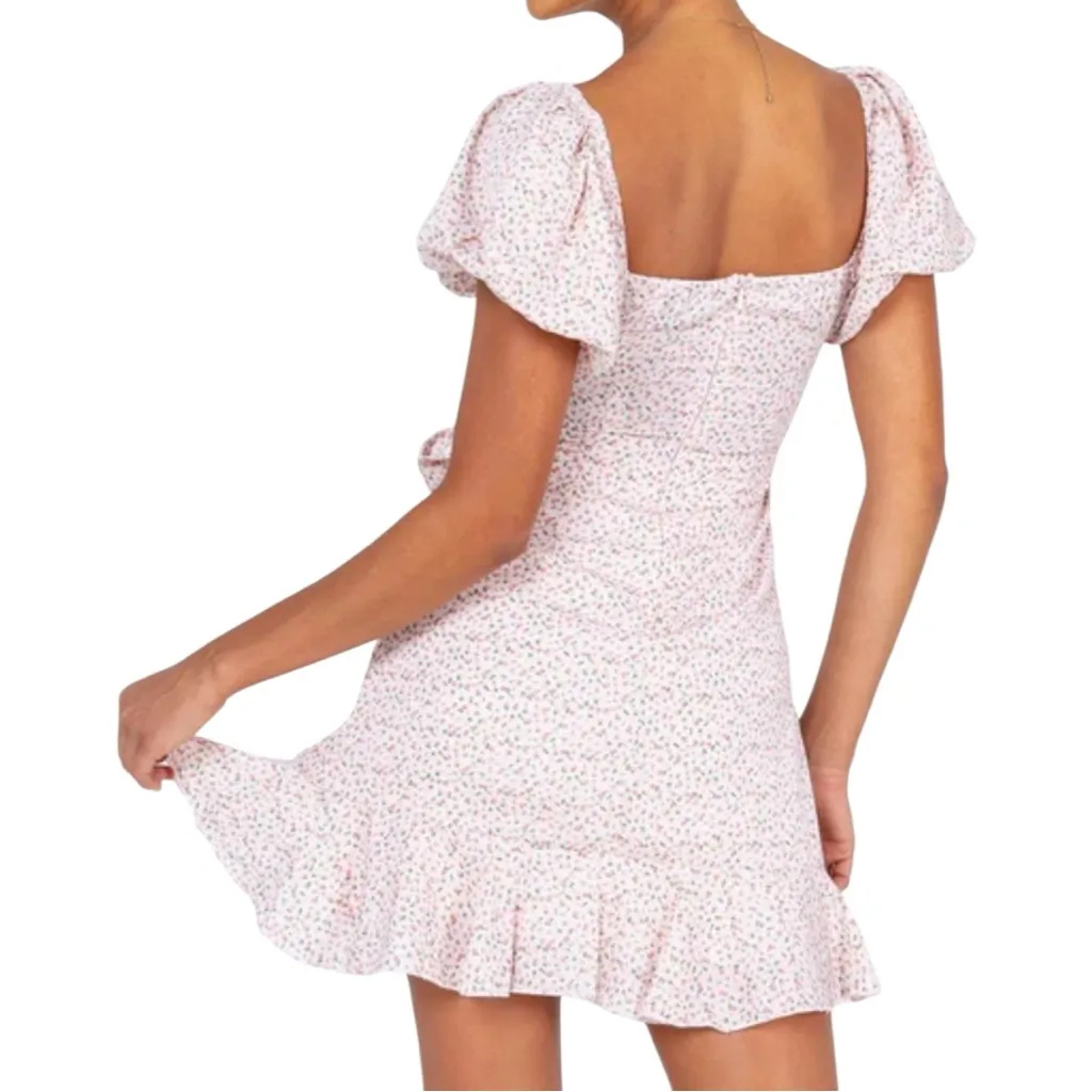 Princess Polly Annie Pink Floral Mini Dress size 8 Puff Sleeves Square Neckline - Image 3