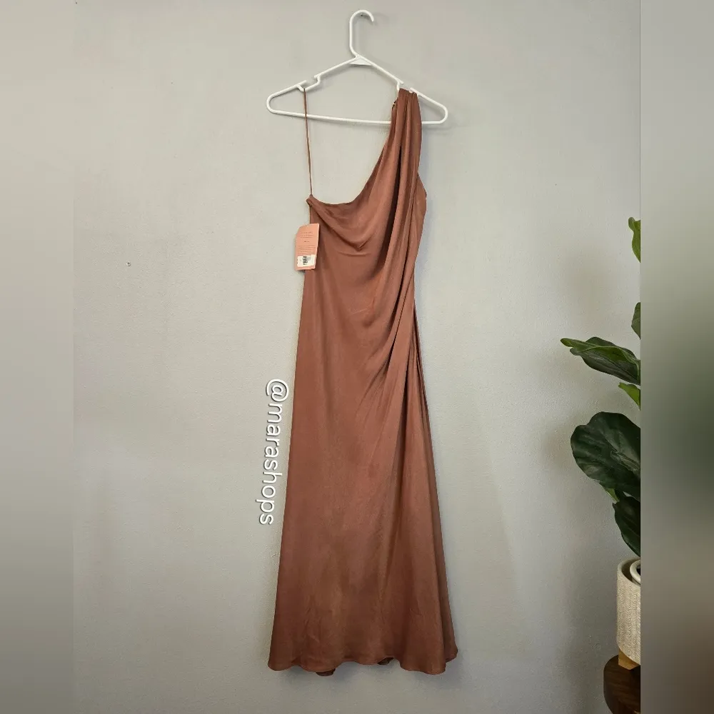 BHLDN Nicoletta One Shoulder Scarf Satin Midi Dress - Image 3