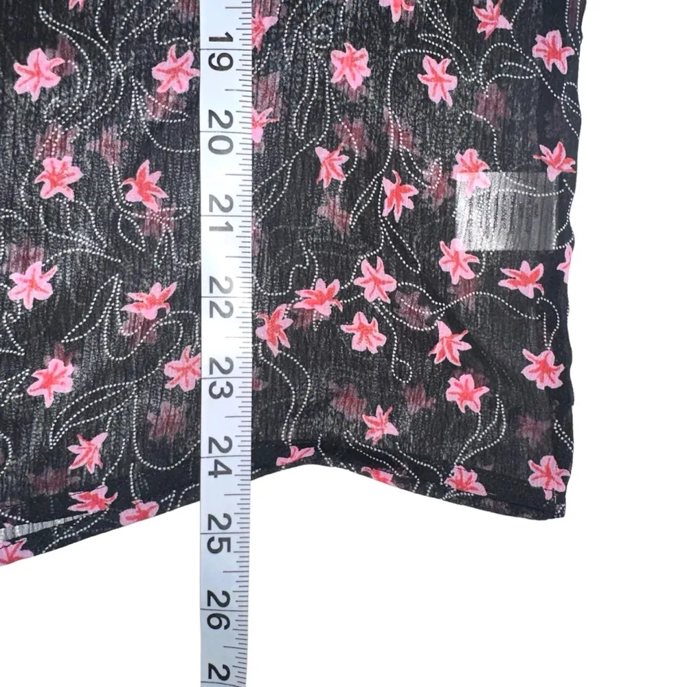 Elizabeth & James Black Pink Chiffon Floral Long Sleeve Smocked Blouse LARGE - Image 7