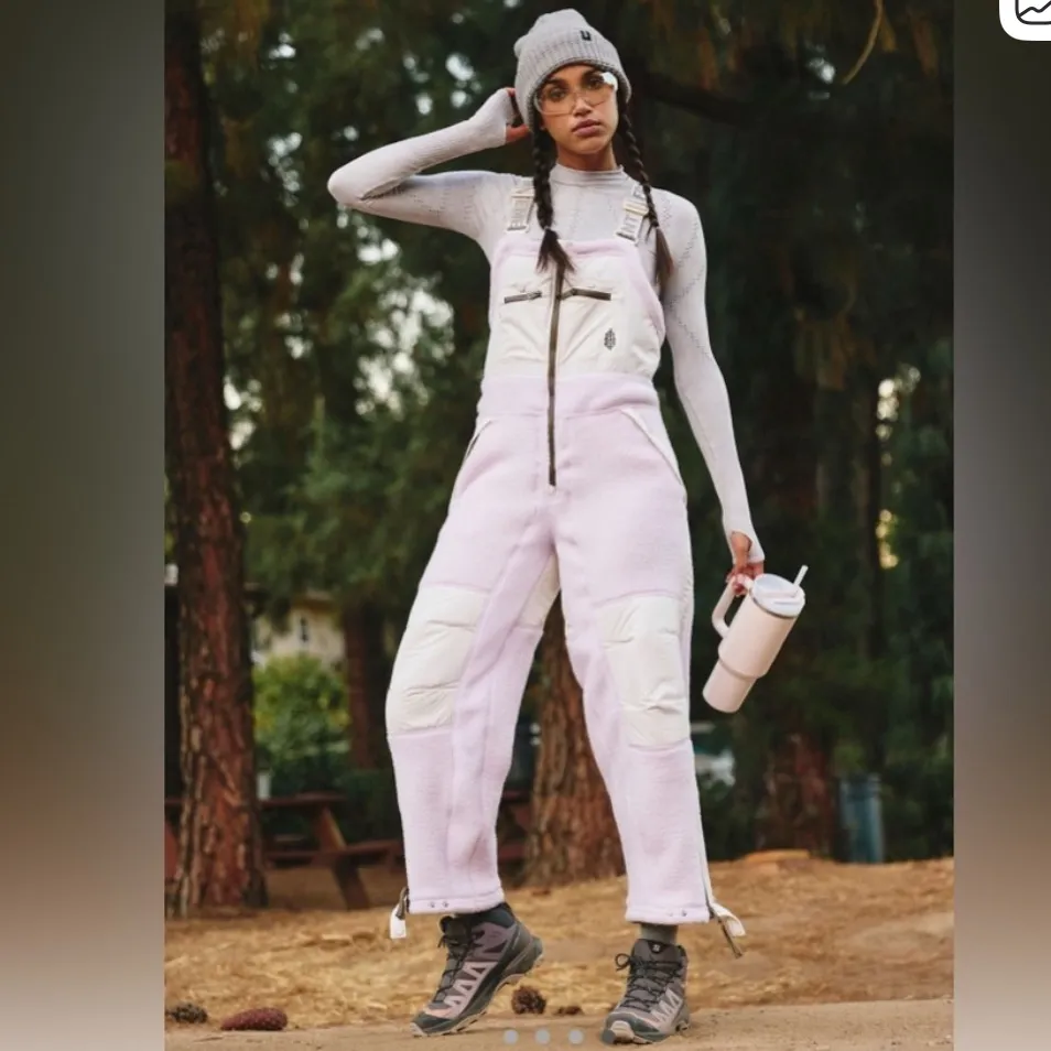 Free People Movement Hit the Slopes High Pile Fleece Snow Bibs Sz Xs - Image 3