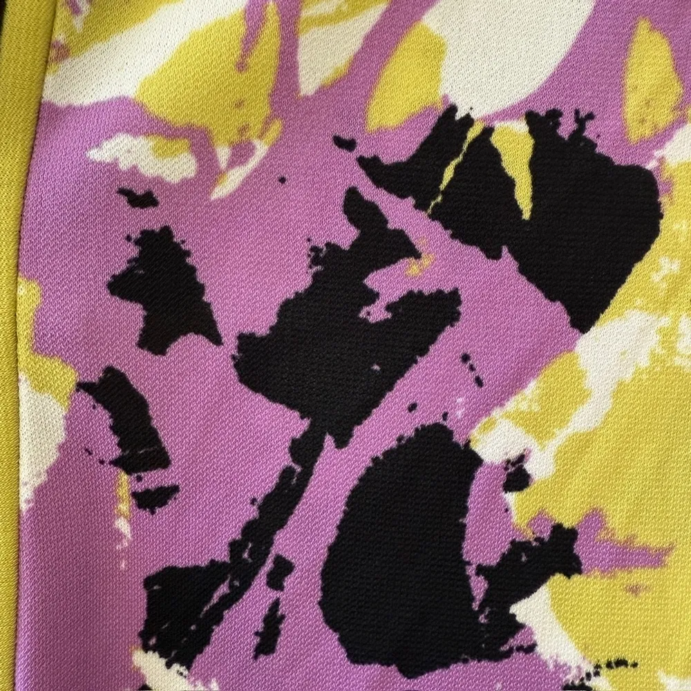 Abstract Purple Yellow Floral Print Tunic Top Popover Blouse Retro Artsy Modest - Image 8