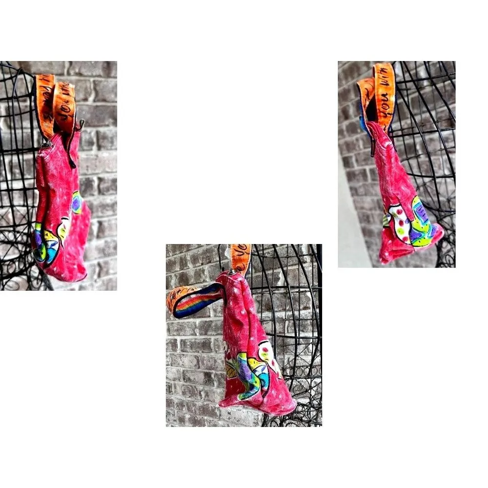 Vintage Sally Huss Canvas Tote Bag Love You With My Hearts Red Sun N Sa… - Image 10