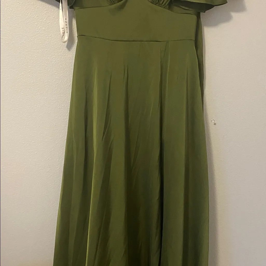 Azazie Olive Green Maxi Dress - Image 4