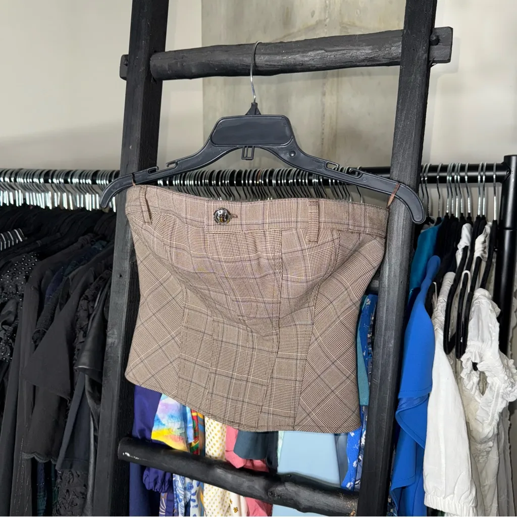 Zara Plaid Bustier Top in Brown Glen Check - Image 5