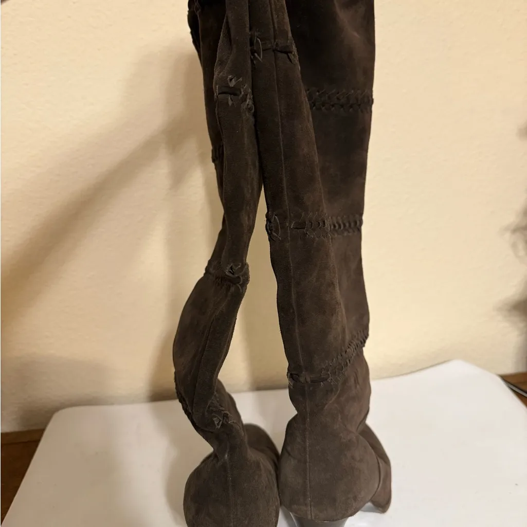 VTG Coach Jae Suede Boots Chestnut Size 9B Made In Italy Long High Heel Winter - Image 2