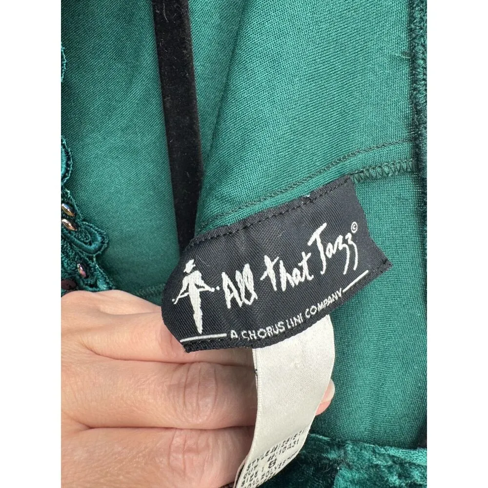 Vintage Y2K All That Jazz Forest Fairy Beaded Velvet Dress Small Green Polyester - Image 6