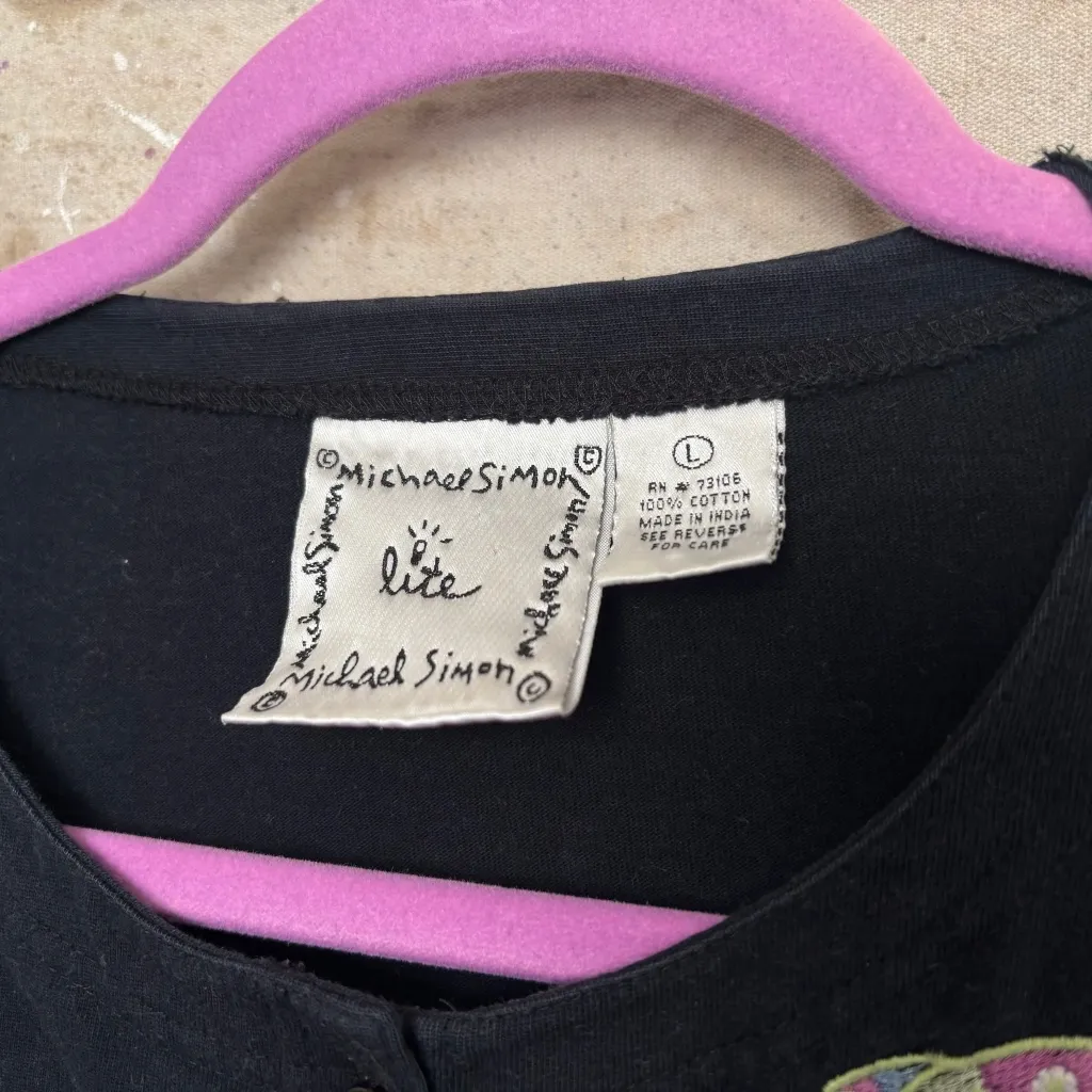 Vintage Michael Simon Embroidered Fish Cardigan Black Size L - Image 2