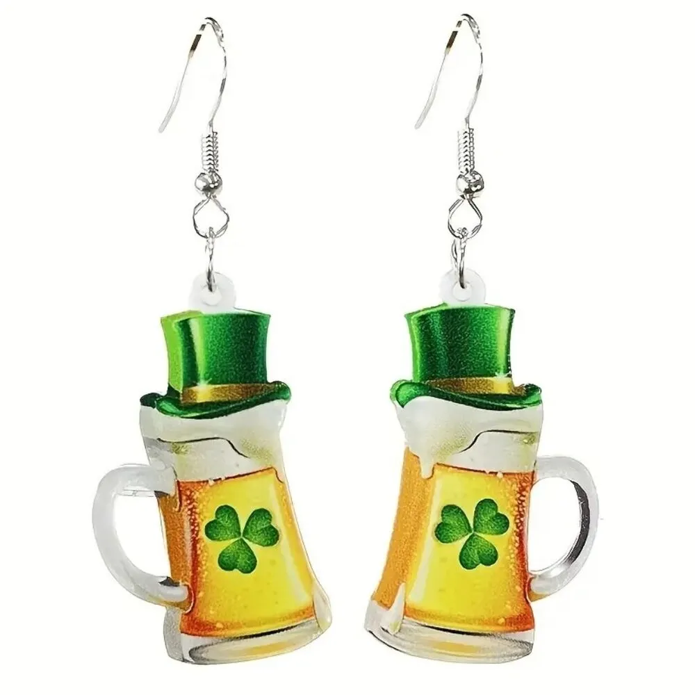 St Patricks Day Earrings Beer Shamrock Leprechaun Hat Dangle Hooks Parad… Green - Image 6