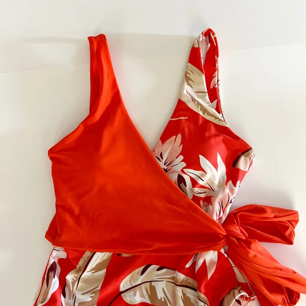 [CHYRII] Orange Red Floral Feather Wrap Front V - Image 6