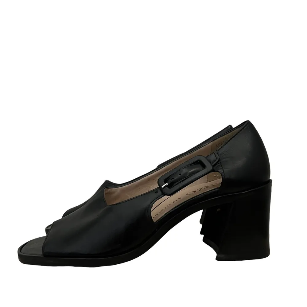 Enzo Angiolini 90s Vintage Black Open Toe Block Heel Leather Sandals 6 - Image 2