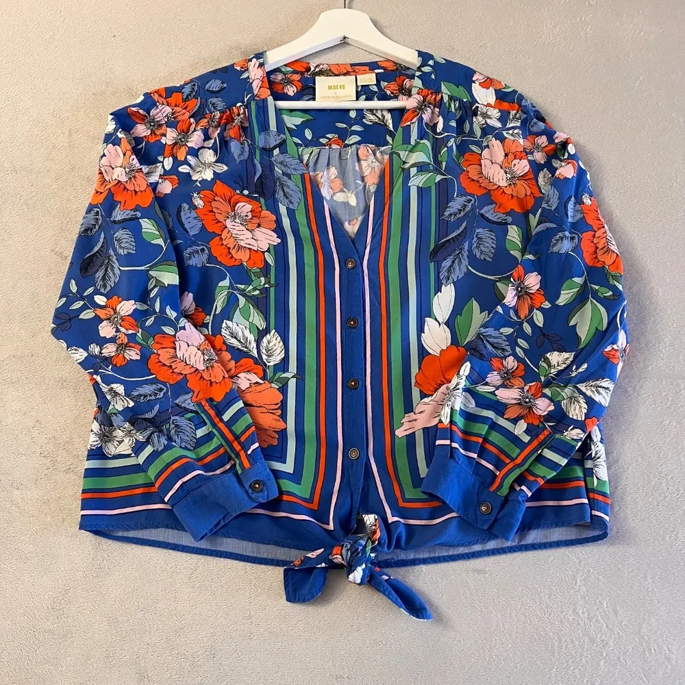 Maeve  Women's Top  Elan Scarf Floral Print Tie Front Blouse Size 8 - Image 10