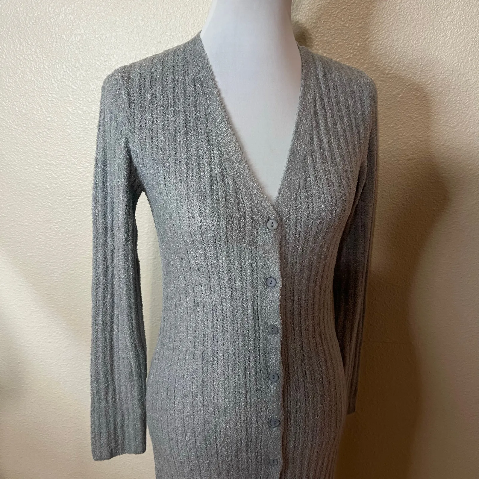 Barefoot Dreams Grey Pointelle Long Cardigan Duster cozychic lite NEW WOMENS XS - Image 3