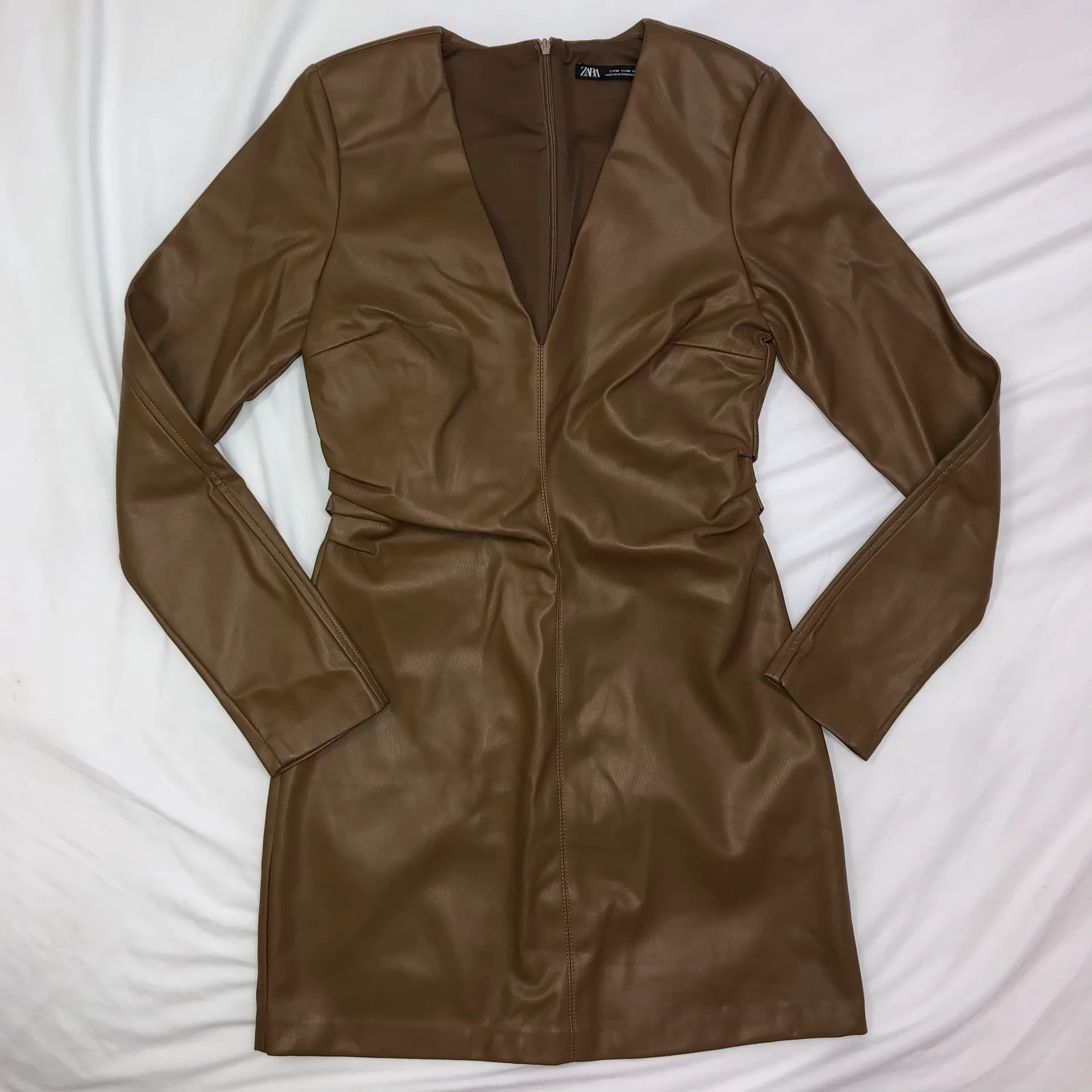 NEW  Faux Leather Dress With Shoulder Pads - Image 5