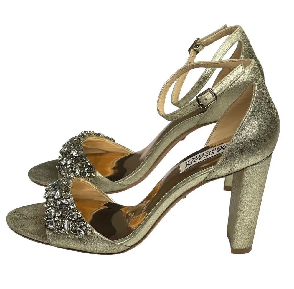 ❧ Barby Crystallized Heeled Sandals ❧ Gold Shimmery Leather ❧ 8M - Image 6