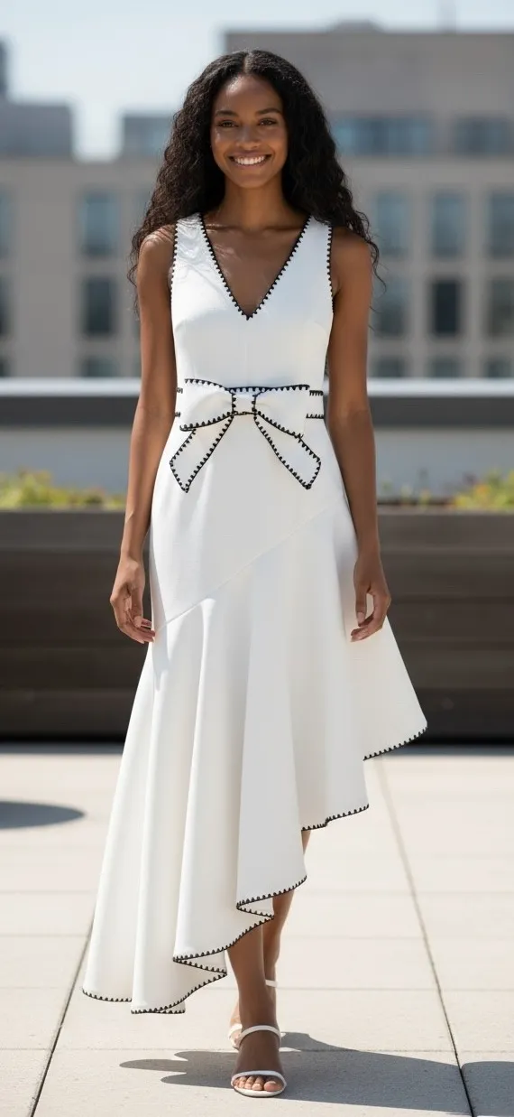 Badgley Mischka High-Low AsymmetricalGown with embroidered Trimming Scuba 8 - Image 2