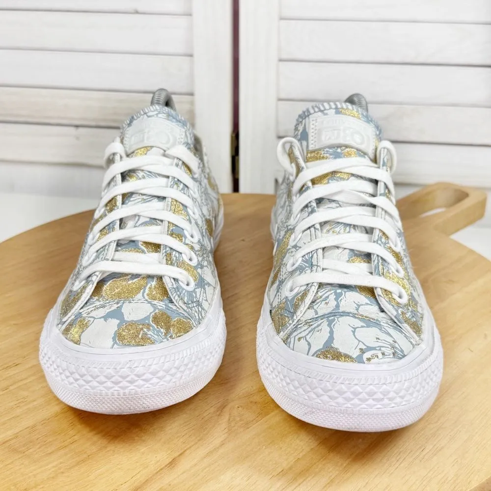 Converse Pat Bo Chuck Taylor Ox Floral Embroidered Leather Sneakers Blue Gold 8 - Image 2