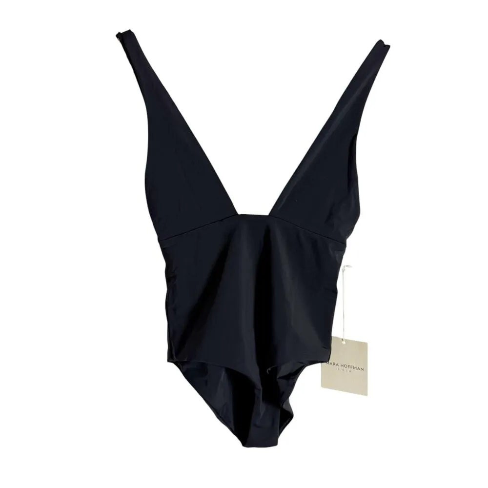 Mara Hoffman Audrey Black Plunge Neck One Piece Swimsuit Size XS - Image 3