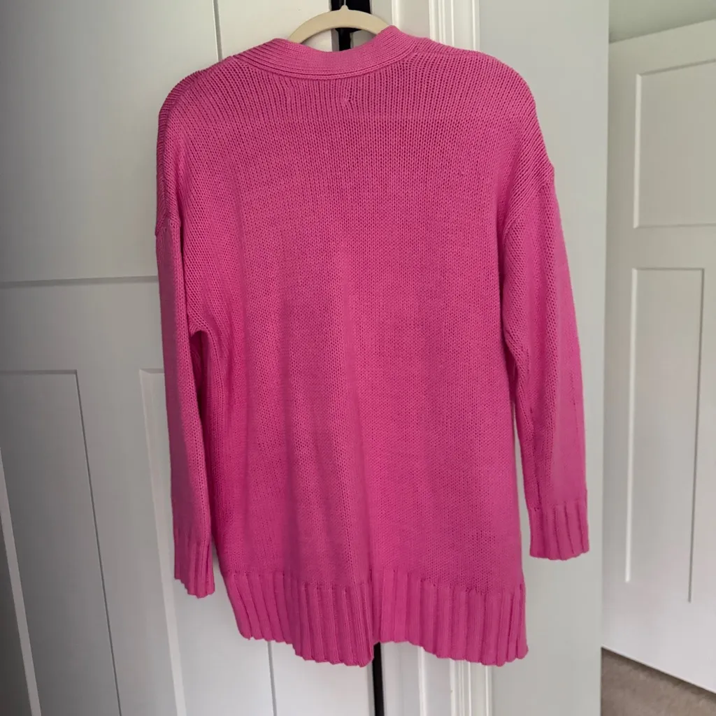 LOFT Pink Ribbed Button Cardigan Relaxed Fit Sweater - Image 4