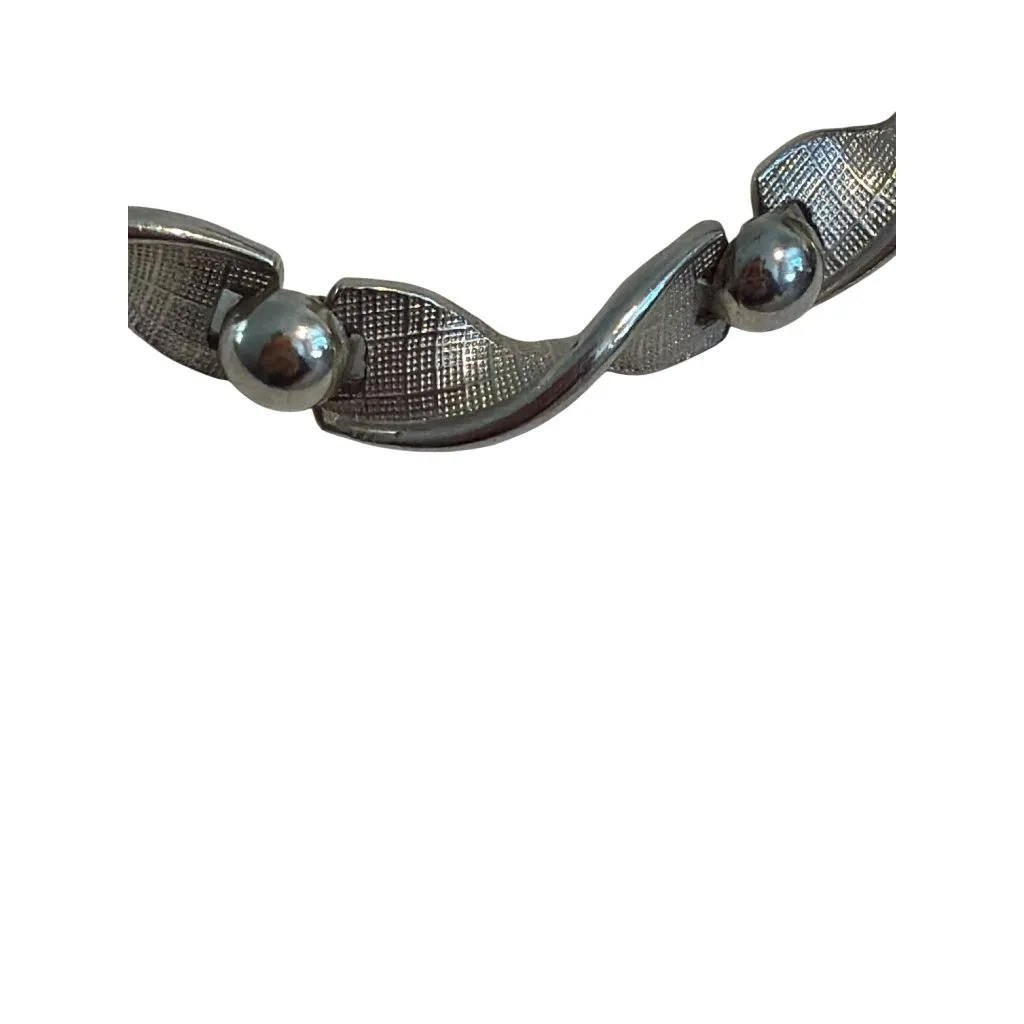 Vintage Silver Tone Textured Choker Necklace Ball Accents Hook Clasp 16" Estate - Image 2