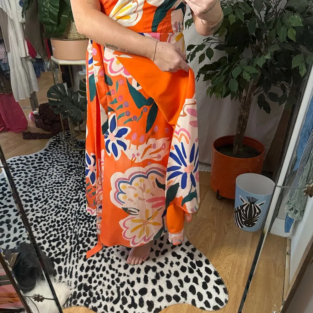 Hutch Floral Sleeveless Verona Wrap Midi Dress Orange Size Large - Image 7