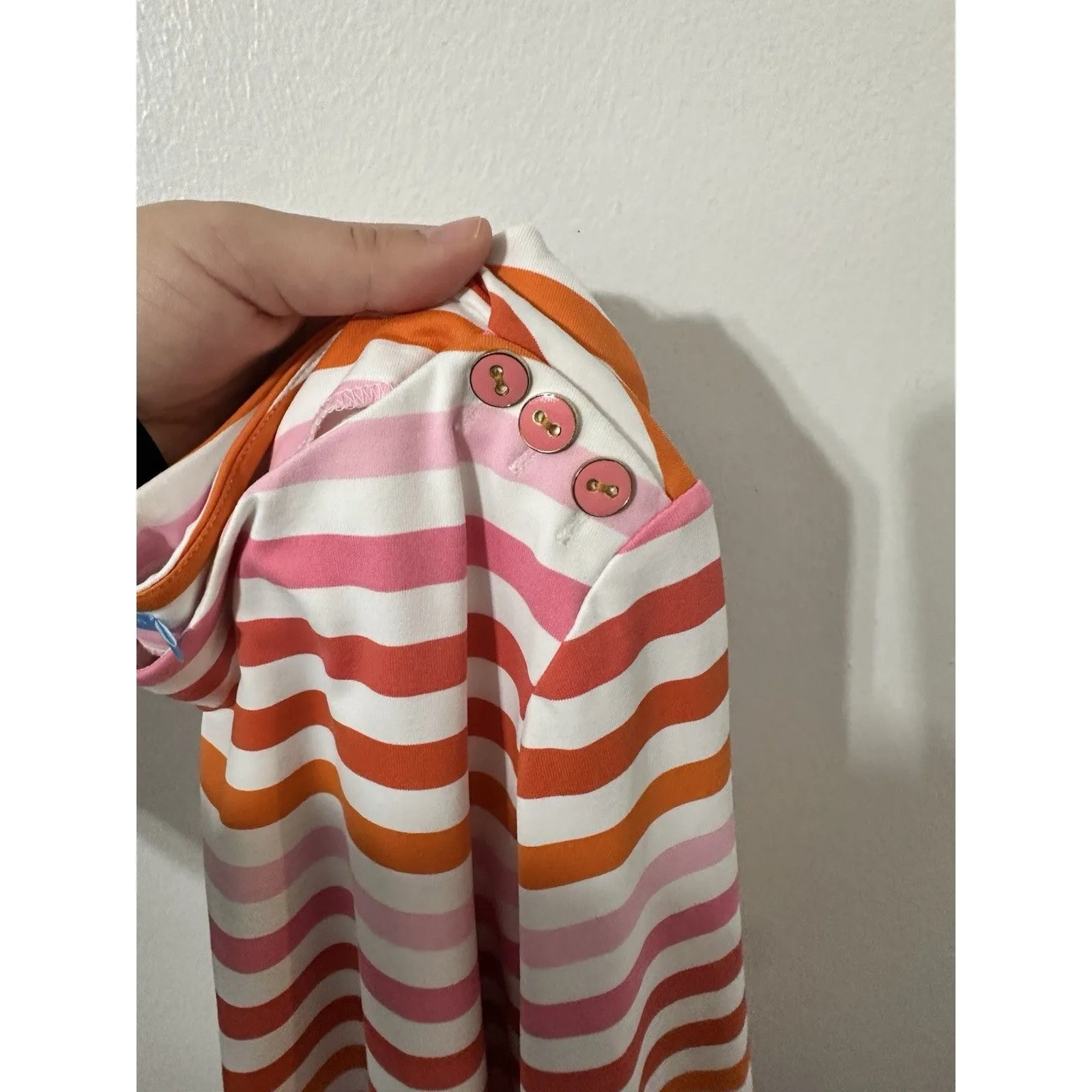 J. McLaughlin Womens Catalina Cloth Striped Button Detail 3/4 Sleeve Pink Orange - Image 6