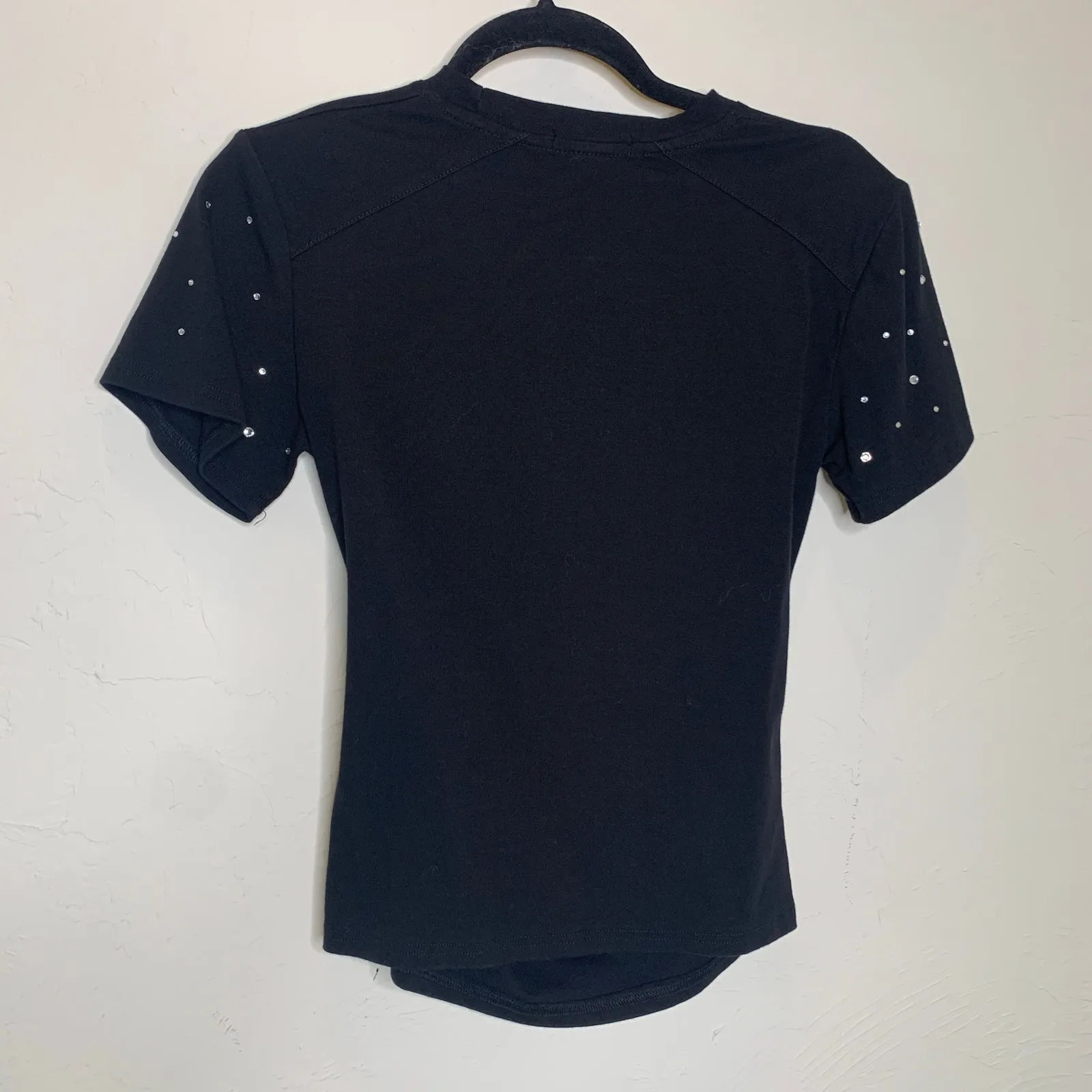 Balboa Black Rhinestone Fitted Ruched T shirt Sz Medium - Image 6