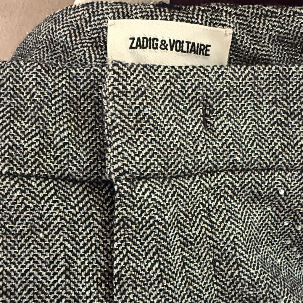 Zadig & Voltaire Gray Pant Pistol Silver Rhinestone Wool Slim Boot 36 - Image 6