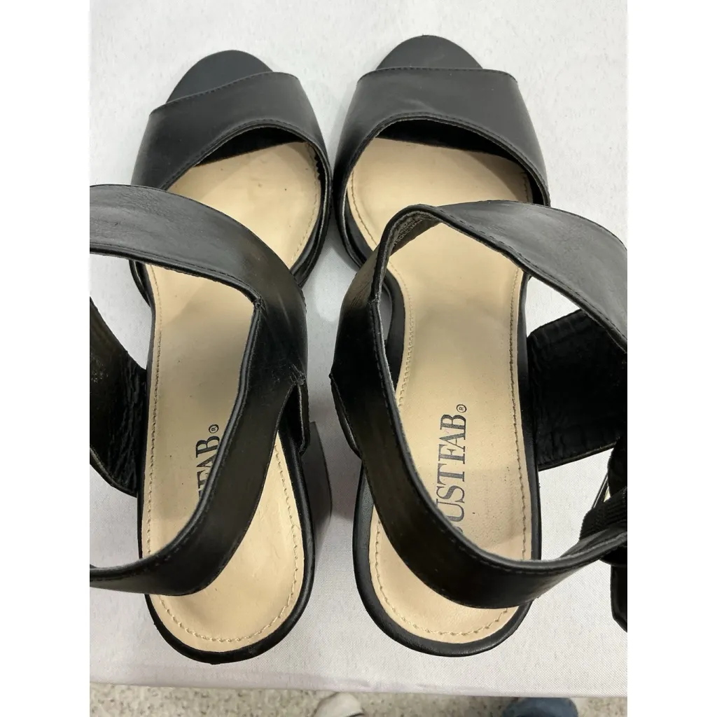Womans Just Fab Kerston Sandals 8 Black Open Toe Strappy Buckle Close Block Heel - Image 6