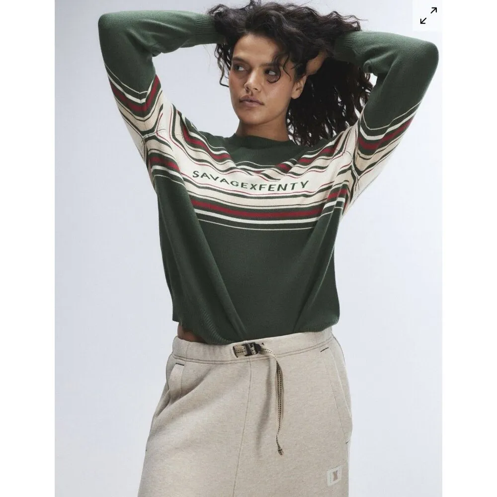Savage X Fenty Lit Leisure Knit Green Shade Striped‎ Sweater Size 2X Unisex - Image 2