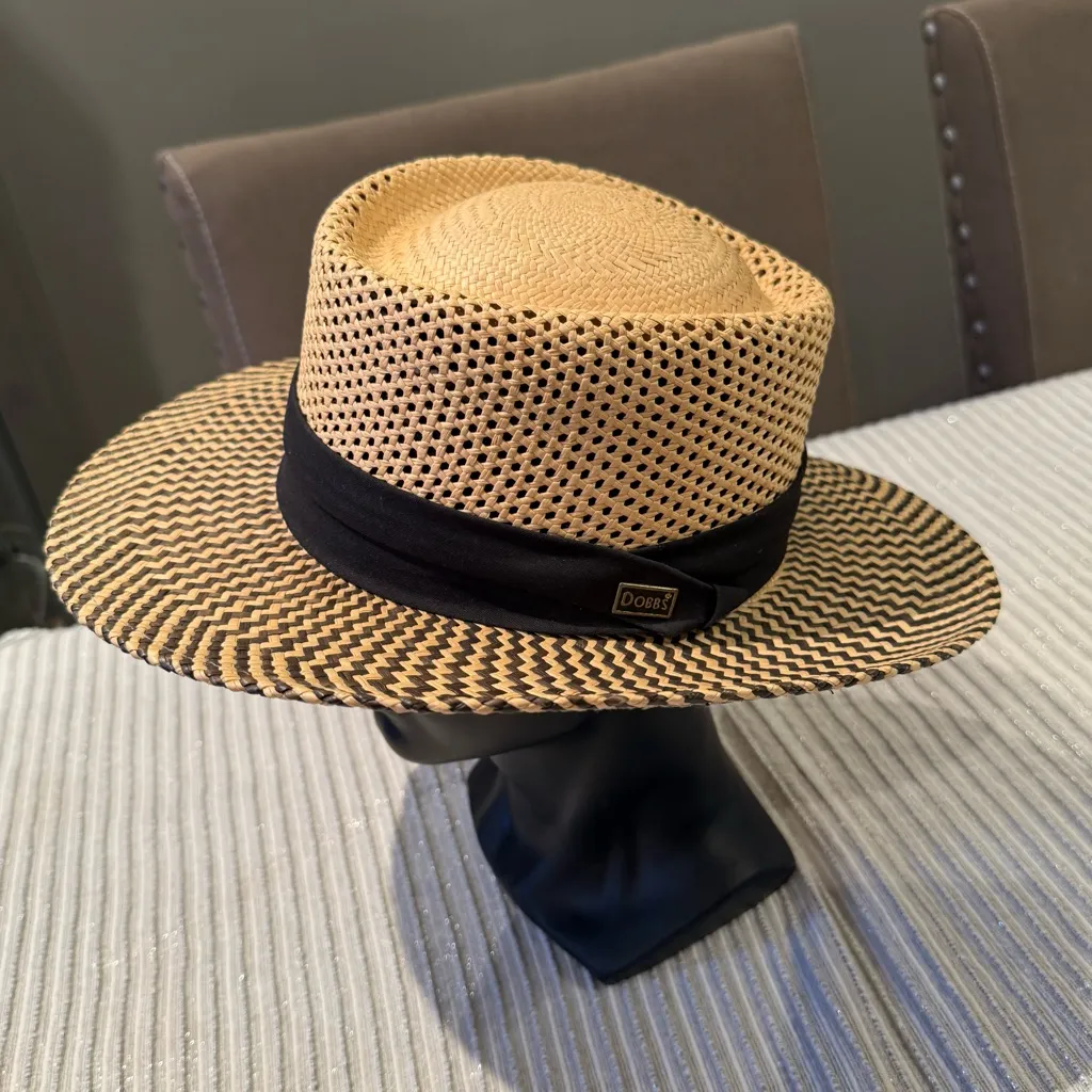 Dobbs Fifth Avenue (NY) Hat Straw Fedora Panama Black Band Size Small Orange - Image 7