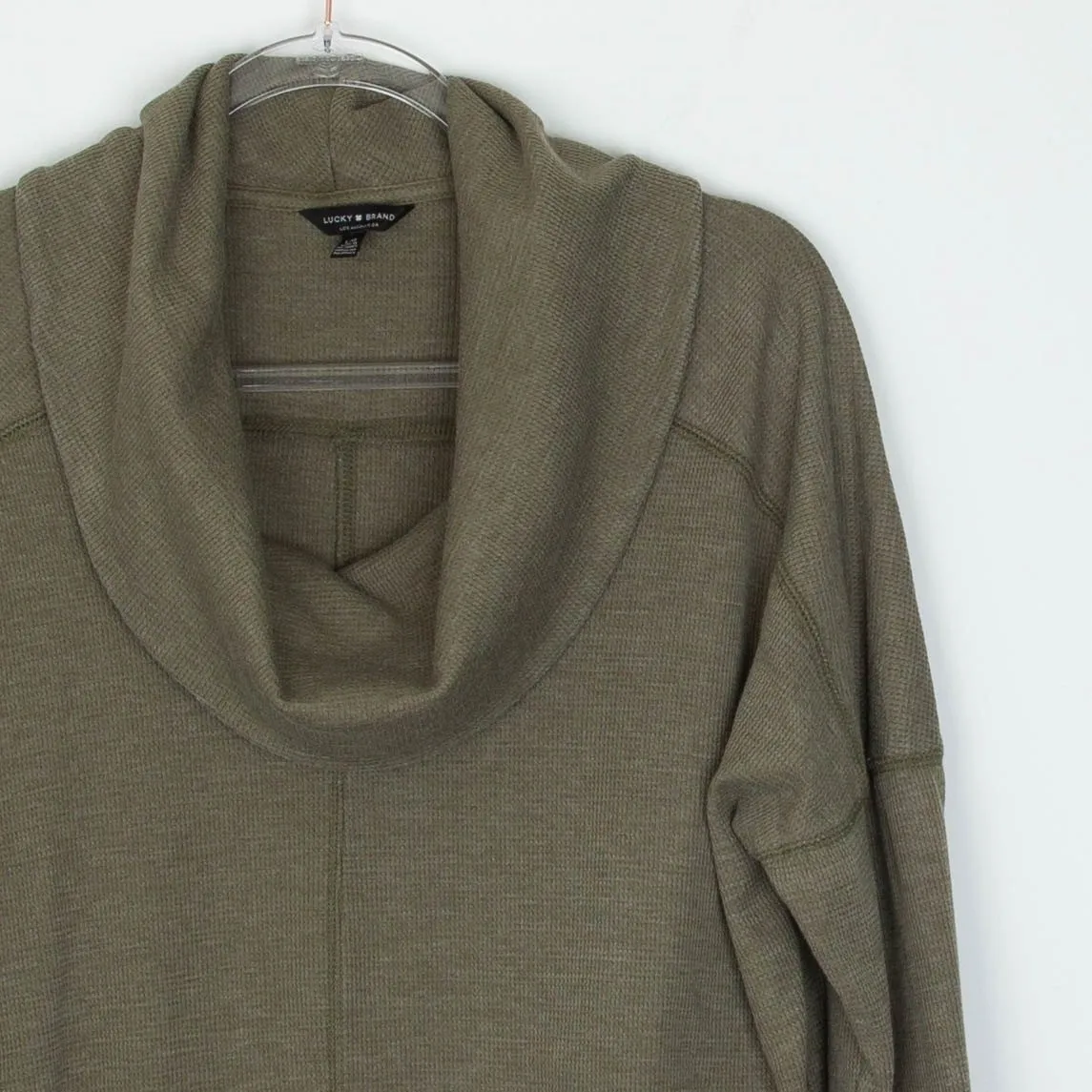 Lucky Brand Womens Thermal Cowl Neck Pullover Top Size L Green Casual Lounge - Image 3