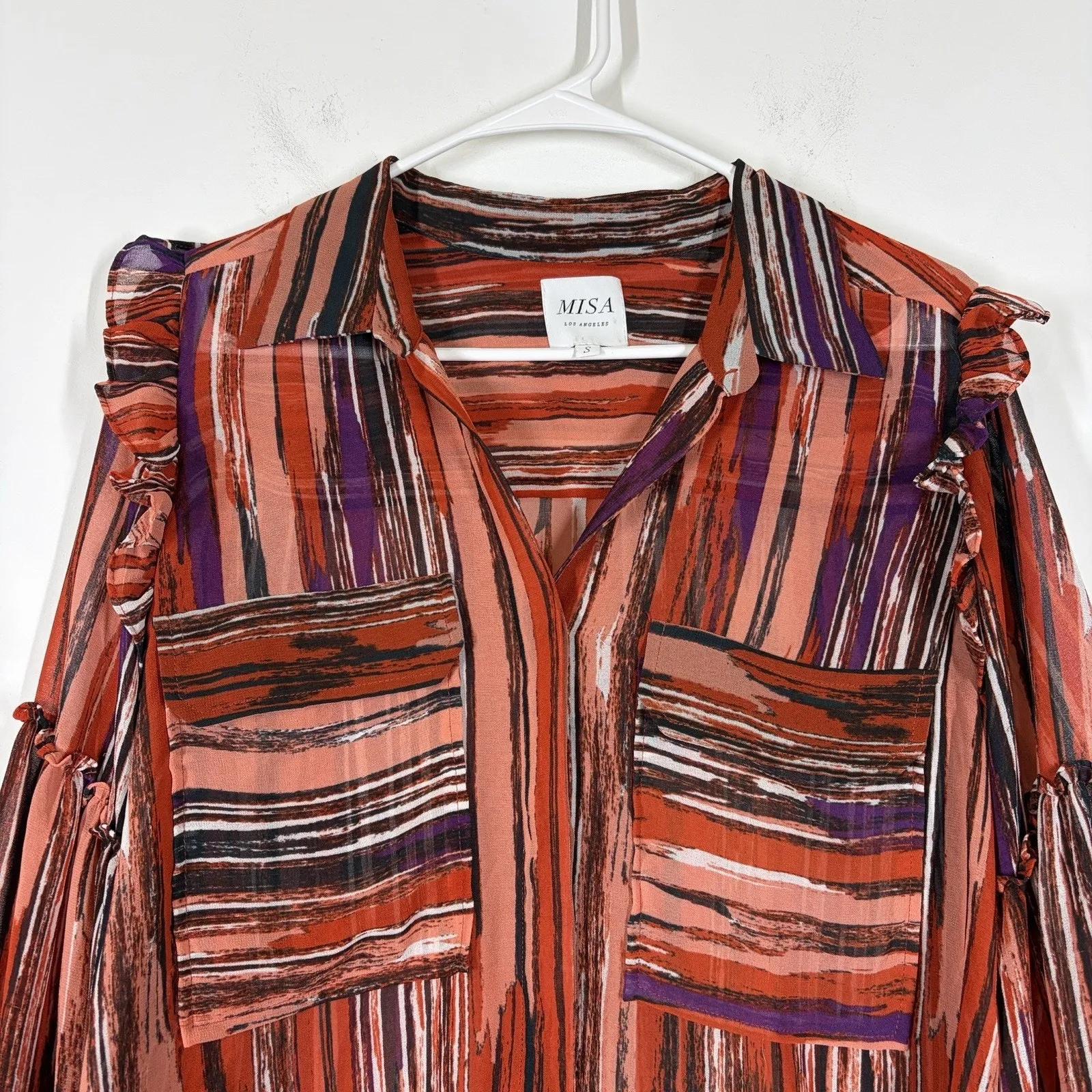 MISA Los Angeles Stripe Bell Sleeve Blouse Size Small - Image 3