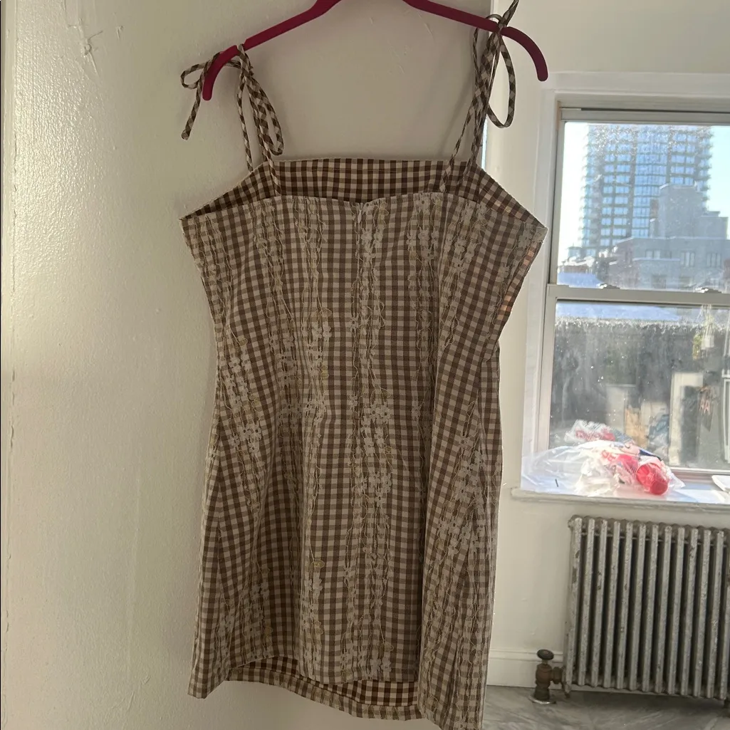Cider Brown Gingham lace Sleeveless Dress - Image 5