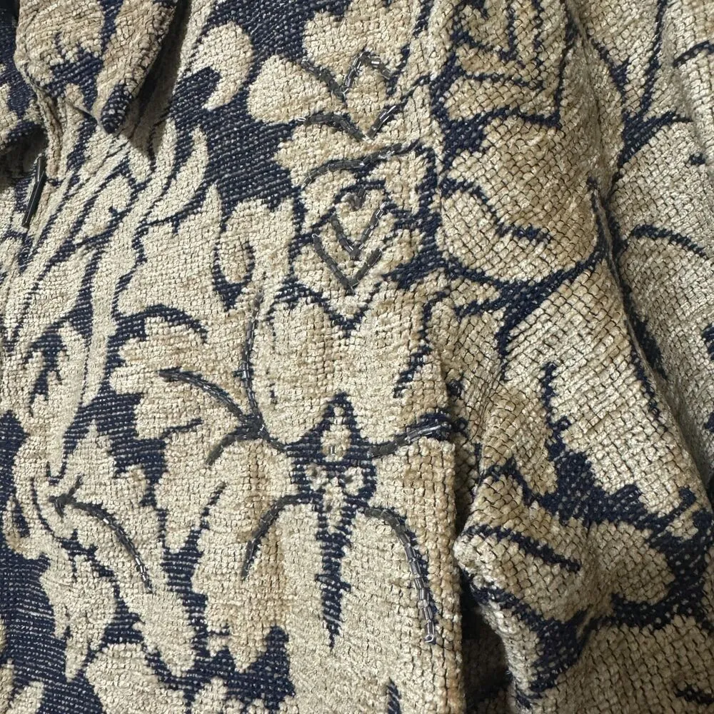 Indigo Moon Blazer Jacket Womens Medium Tapestry full zip Tan Navy Artsy - Image 6