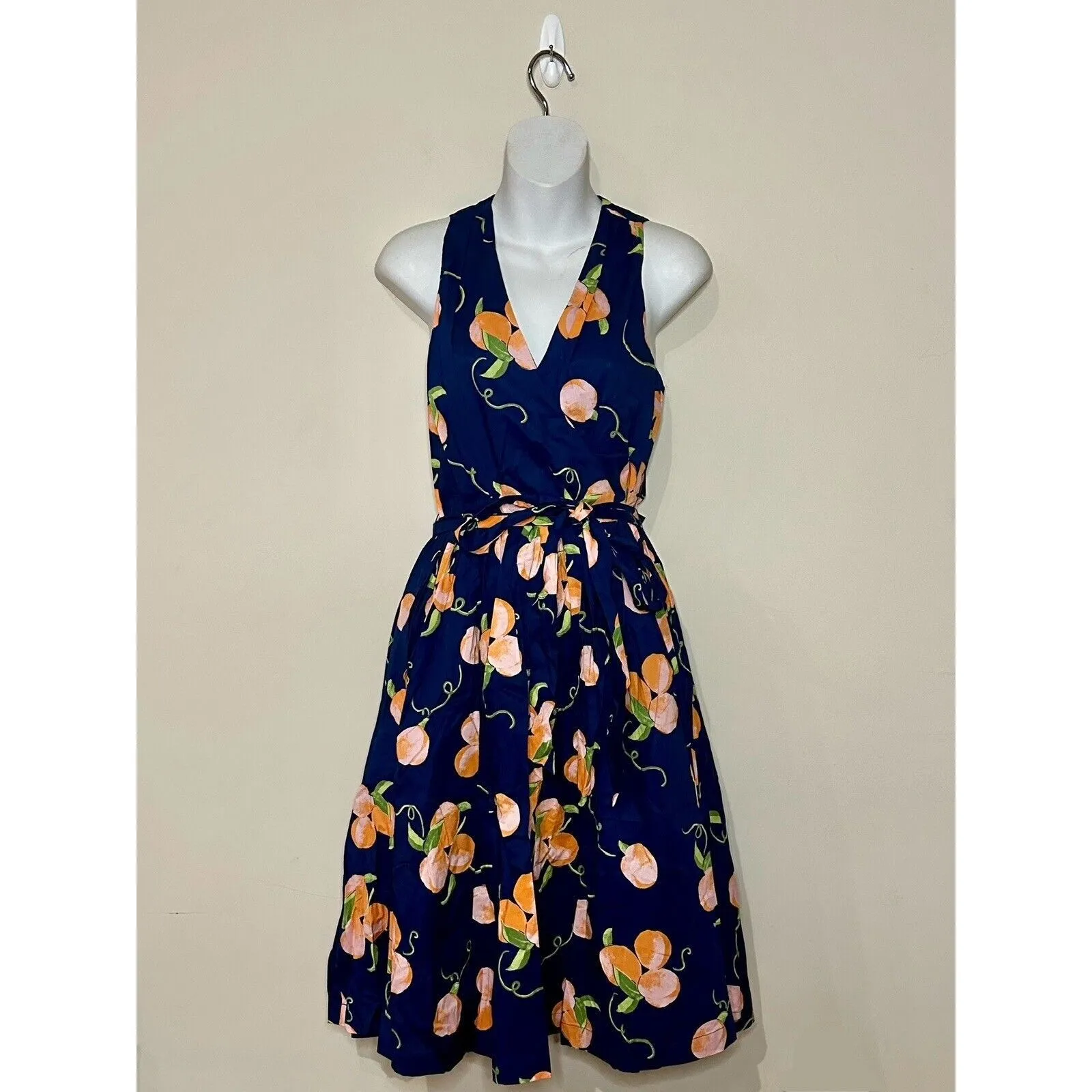 Modcloth "Instant Energy" Faux Wrap Midi Dress in "Navy Peaches" Size 0 NWT!!! Blue - Image 2