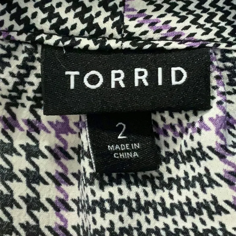 Torrid Grey & Lilac Plaid Studio Bubble Satin Bow Tie Blouse Plus Size 2X - Image 9