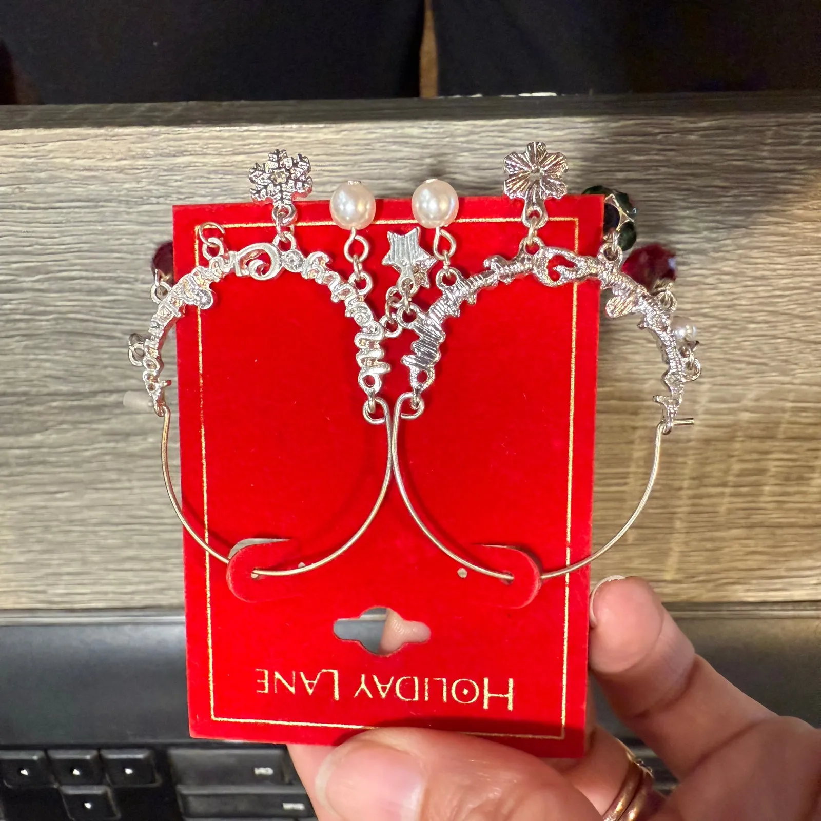 Holiday Lane Silver Tone Multicolor Merry Christmas Hoop Earring NWT - Image 6