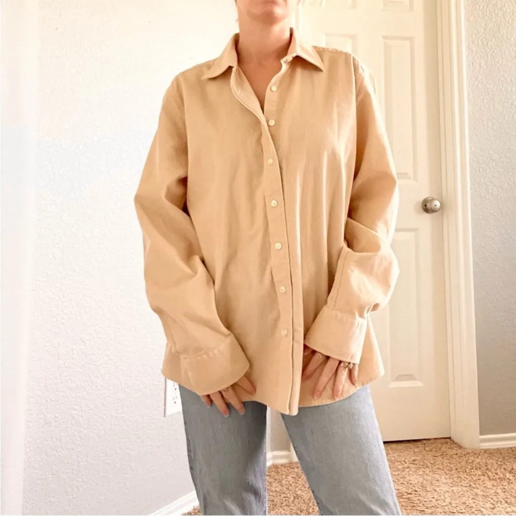 Lands End Light Tan Corduroy Button Down Top - Image 2