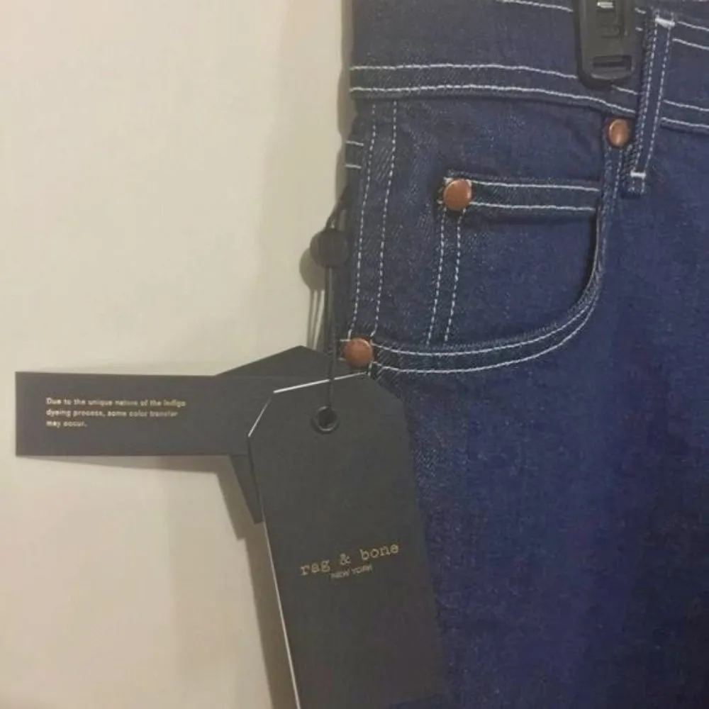 Rag & Bone women's dark indigo high rise relaxed fit raw hem jeans 32x30 - Image 5