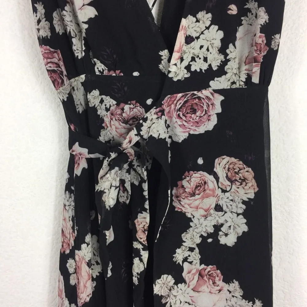 The Jetset Diaries Rosa Black Floral Chiffon Wrap Lace Up Maxi Dress Medium - Image 10