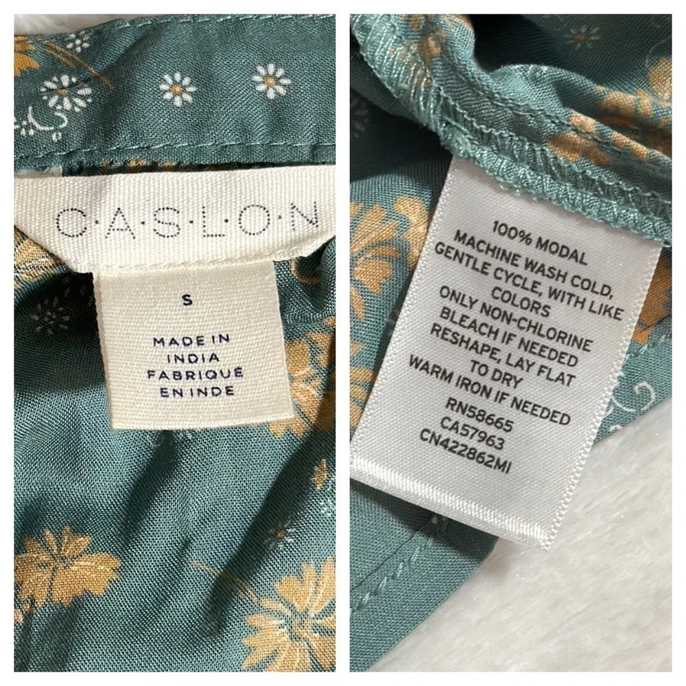 Caslon Split Neck Top in Green Yellow Mia Floral size small 100% Modal - Image 7
