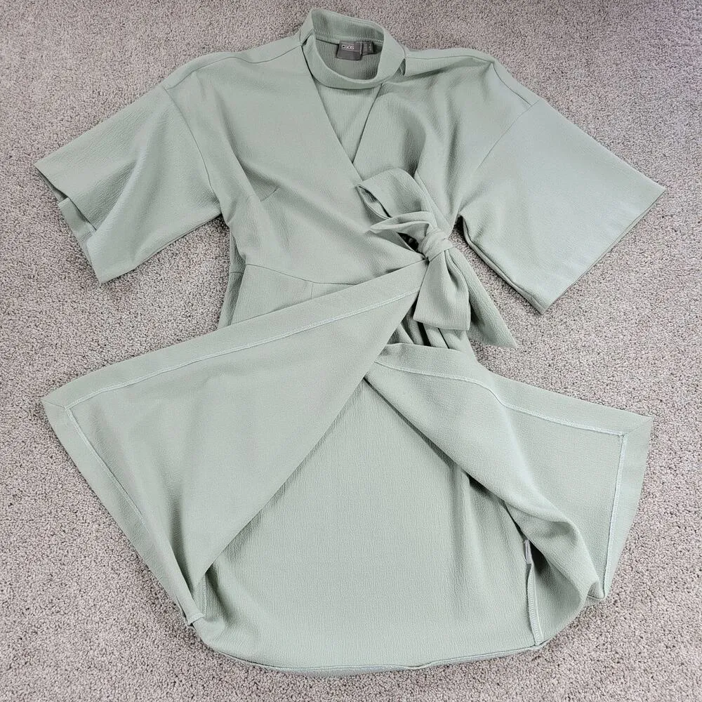 ASOS Womens Dress 4 Mint Green Textured Wrap V Neck Plunge Kimono Tie Waist - Image 14