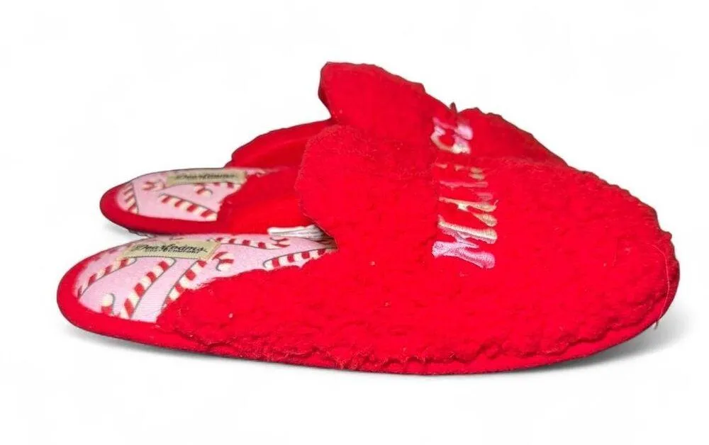 Dearfoams Women's Red "Mama Claus" Slippers Size Large 9/10 - Image 2