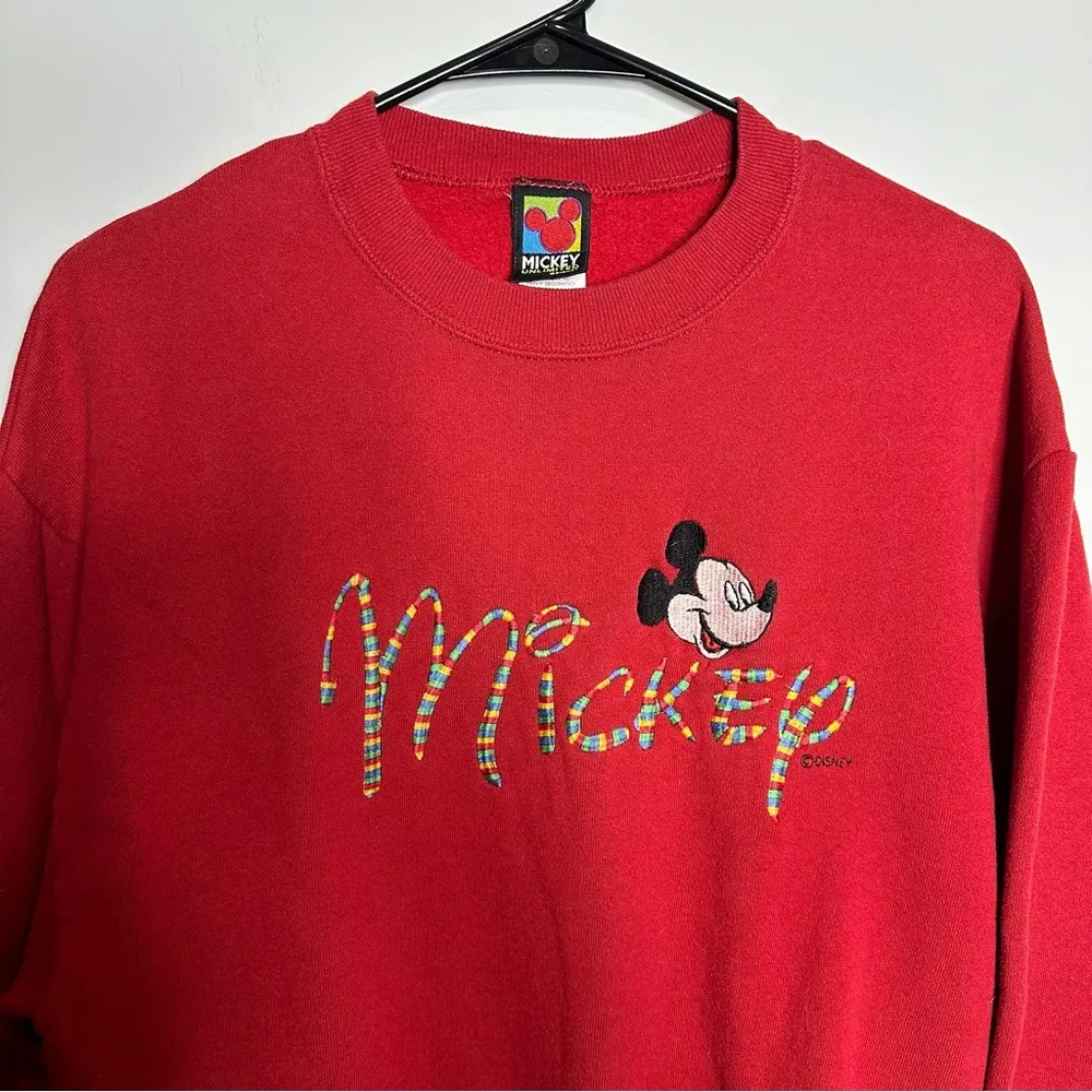 Vintage Mickey Made In USA Embroidered Christmas Crewneck Sweatshirt Size Medium - Image 2