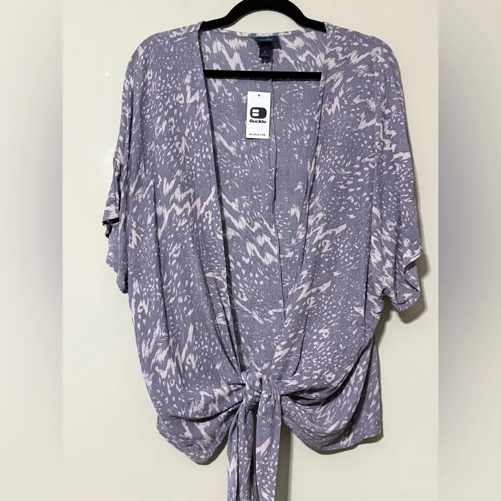 Daytrip small Buckle woven front tie kimono short sleeve mauve dolman sleeve new - Image 12