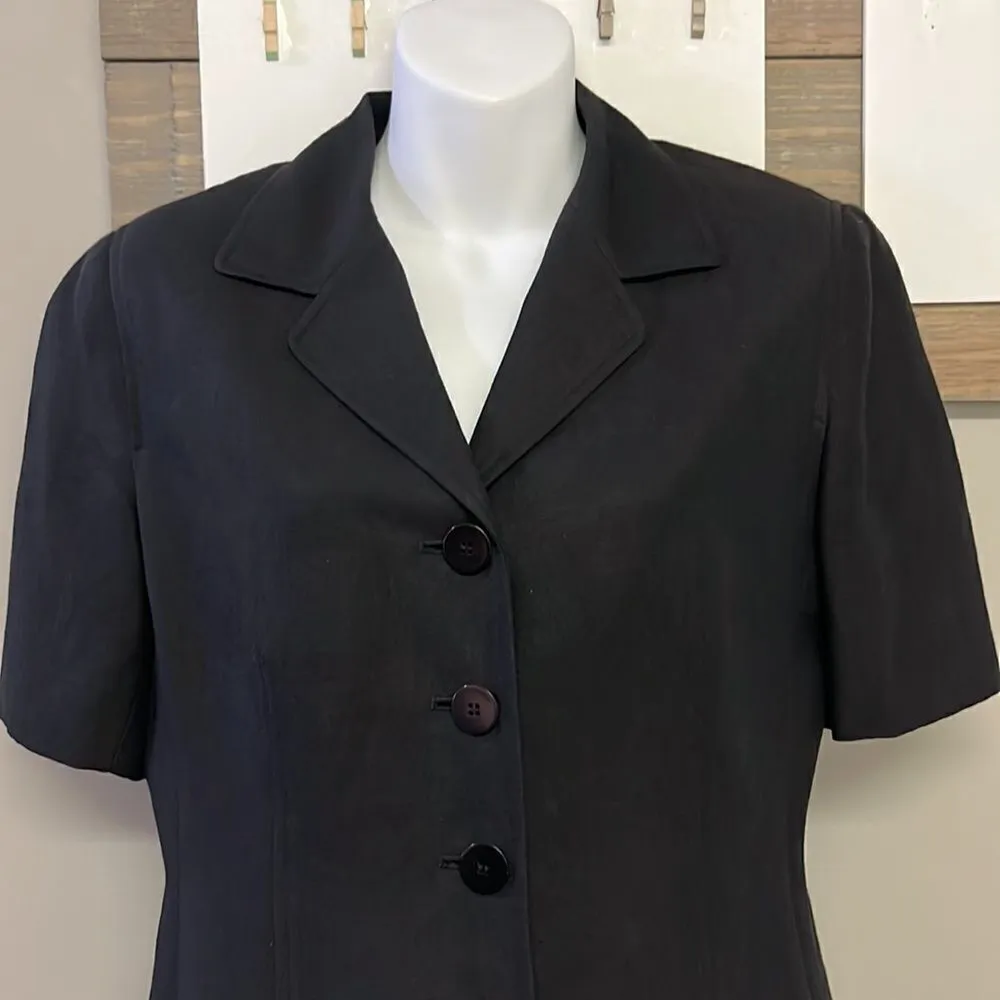 Ann Taylor Linen Blend Short Sleeve Button Front V-Neck Lined Blazer- 8P - Image 4