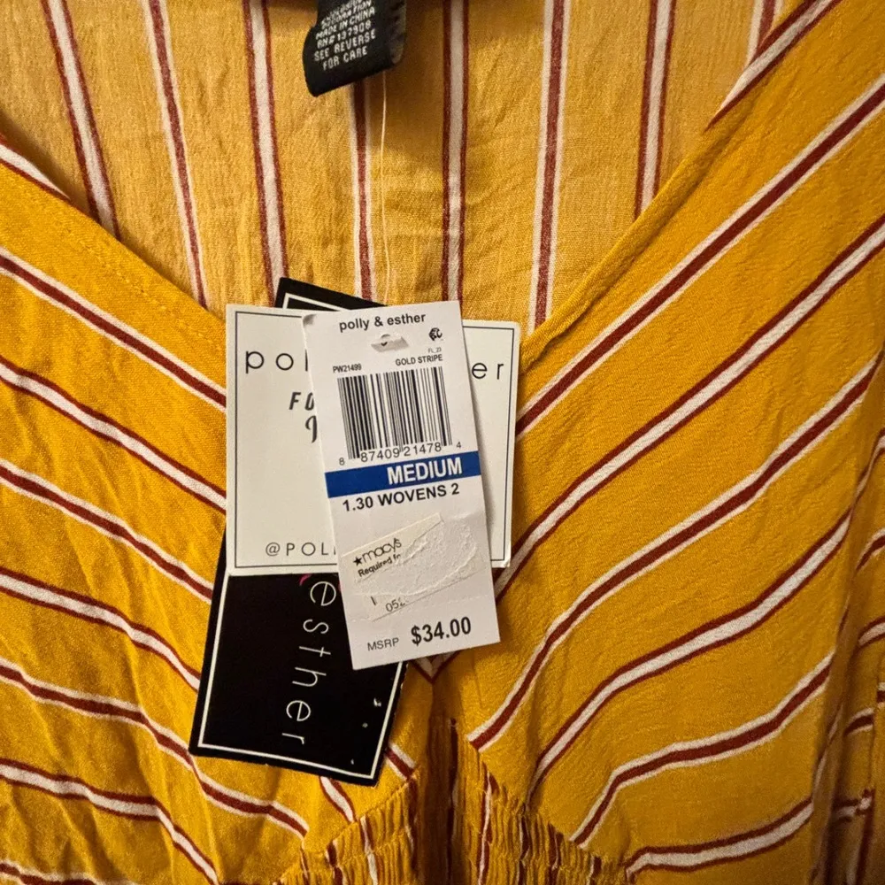 Polly & Esther yellow and red/white stripes  Fitted Ribbed Blouse Size M - Image 3