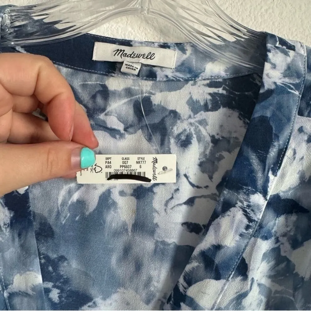 Madewell‎ Tie-Waist Mini Shirtdress in Floral Crepe Size: 6, NWT - Image 5